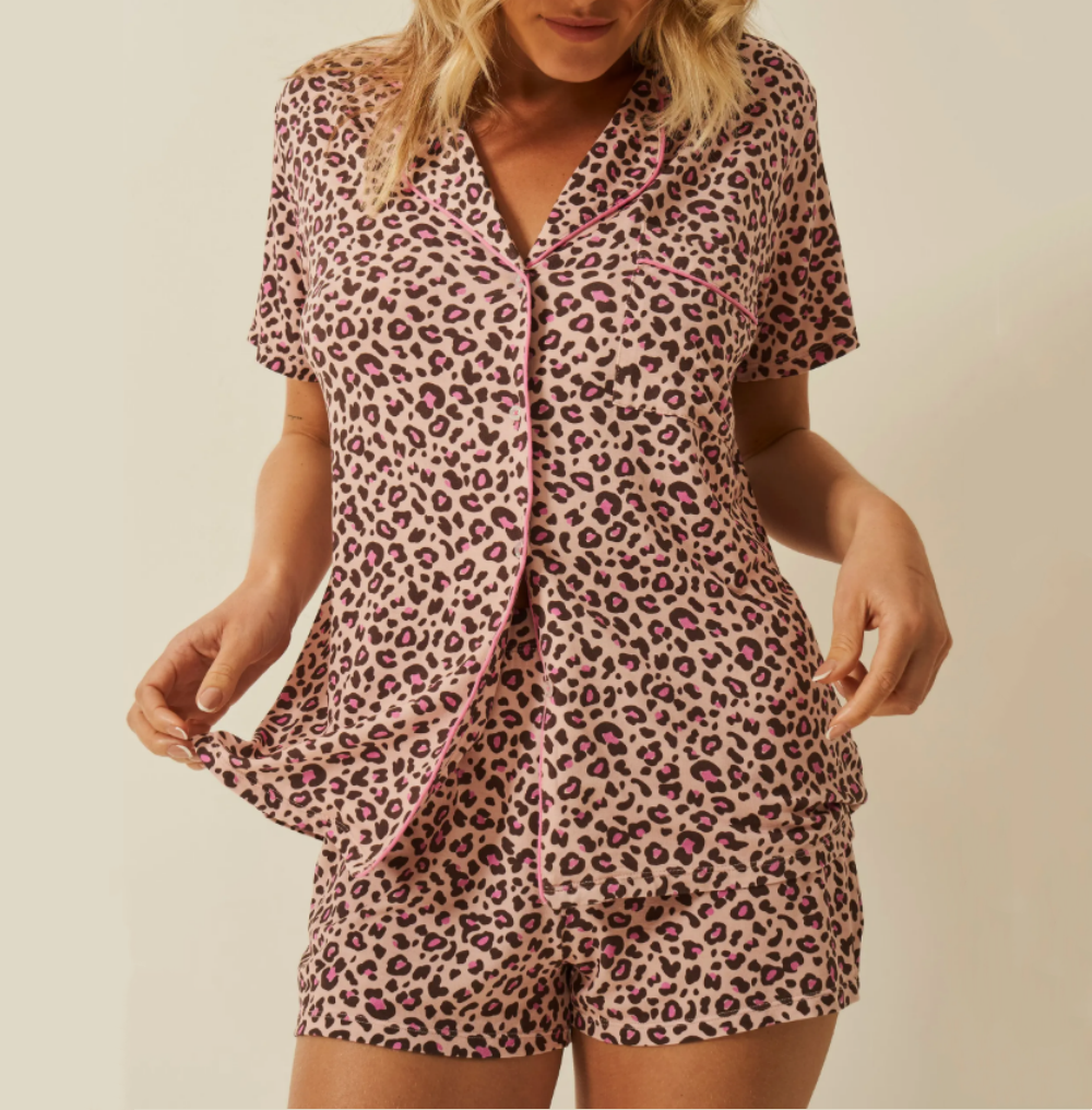 Feather Pink Cheetah Print Pajamas Best Selling Winter Night