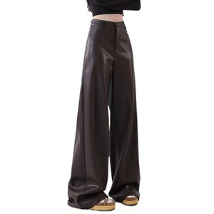 <span class=keywords><strong>Pantaloni</strong></span> Vintage da <span class=keywords><strong>Donna</strong></span> Estivi in PU, Gamba Larga, Vita Alta, Chiusura con Cerniera, Neri <span class=keywords><strong>di</strong></span> Alta Qualità - Product Image 5