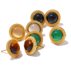 JINYOU 2881 exquisita piedra Natural de acero inoxidable redondo pequeños pendientes de tuerca impermeable de moda de alta calidad joyería diaria Bijou - Product Image 1