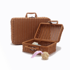 Cesta de almacenamiento de ratán rectangular con asa para organizador de cosméticos, caja de regalo - Product Image 2