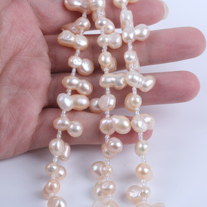 Cadena de Perlas Barrocas en Forma de 8 de 8-11 mm, 28 Agujeros, Tira Corta de 18 cm, Color Rosa Natural, Producto Semiterminado de Agua Dulce - Product Image 5