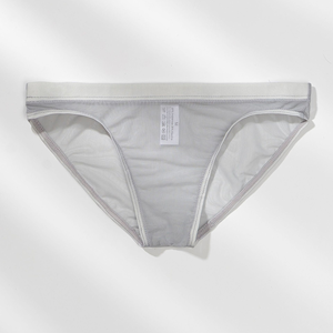 Slip da <span class=keywords><strong>Uomo</strong></span> Ultra Sottile Trasparente in Rete Lavorata a Maglia a Vita Bassa, Lingerie Intima Sexy con Logo in Tessuto Gauze - Product Image 4