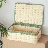 Cesta de Almacenamiento Tejida a Mano con Cuerda de Papel, Estilo Minimalista Moderno y Ecológico, con Tapa Estilo Ratán, para Decoración del Hogar, Regalo