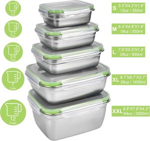 Conteneur alimentaire de cuisine en acier inoxydable 304 poli mat, étanche, 350-1800 ml, design détachable, pour préparation de repas, vente en gros - Product Image 2