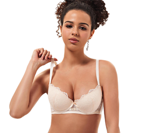 Sujetador de encaje sexy al por mayor 2024 de alta calidad para mujer, con lazo sólido y pedrería, transpirable, de punto, con aros de soporte, copa 3/4 ajustable - Product Image 1