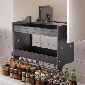 Étagère de <span class=keywords><strong>cuisine</strong></span> relevable en <span class=keywords><strong>aluminium</strong></span> avec mécanisme de levage, tiroirs de rangement hauts, étagères supérieures et support à épices - Product Image 3