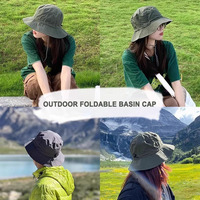 Topi Lipat Anti Angin Anti Air Bahan Polyester untuk Memancing, Hiking, Camping, dengan Tali Pengikat Dagu yang Aman, Cepat Kering