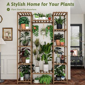 Support pour plantes en bambou, capacité <span class=keywords><strong>de</strong></span> 300 lb, étagère à plusieurs niveaux pour jardin intérieur et extérieur - Product Image 2