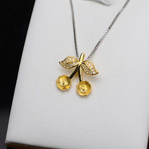 จี้เงินแท้ S925 รูปเชอร์รี่ประดับมุกคู่ 7-8 มม. สำหรับผู้หญิง อุปกรณ์ทำเครื่องประดับมุก DIY ถาดเปล่ากึ่งสำเร็จรูป 670 - Product Image 3