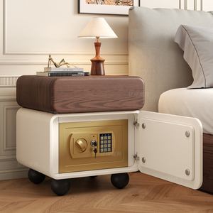 Solid Wood Nightstand With Safe Integrated Bedroom <b>Storage</b> Cabinet Multifunctional Design For Home Use - Product Image 2