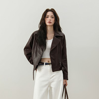 Veste moto marron haut de gamme pour femme en similicuir PU, manteau personnalisé pour l'hiver et le quotidien
