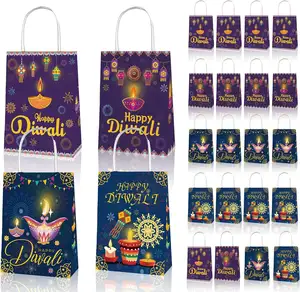 12 Uds. Bolsas de recuerdo de fiesta feliz de Diwali para fiesta de Diwali Festival de luces regalo bocadillos bolsas de dulces bolsa de regalo de fiesta temática de Diwali