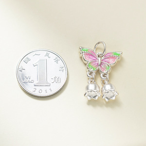 Ciondolo a <span class=keywords><strong>Campanula</strong></span> con Farfalla in Argento Puro S999 e Resina Epossidica, Accessorio Fai-da-Te per Braccialetti e Corde Intrecciate - Product Image 2
