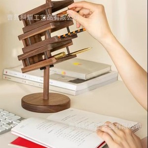 <b>Solid</b> <b>Wood</b> Multi Layer Storage Rack Pen Holder For Office <b>Desk</b> Student Stationery Round Shelf - Product Image 1