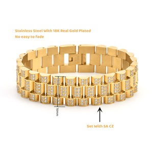 Bijoux de luxe <span class=keywords><strong>Bracelet</strong></span> de <span class=keywords><strong>montre</strong></span> en acier inoxydable étanche à l'eau <span class=keywords><strong>Bracelet</strong></span> plaqué or 18 carats Réglage 5A <span class=keywords><strong>Bracelet</strong></span> en zircon glacé pour hommes - Product Image 5