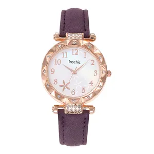 Fashion Hot Sale Simple Watch Numbers Dial Ladies Leather Band Quartz Hand Watch For Girl
