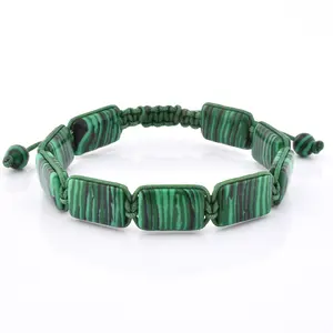 หินธรรมชาติแบนMalachite Manปรับเครื่องประดับสี่เหลี่ยมผืนผ้าสร้อยข้อมือลูกปัด