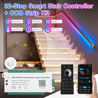 Contrôleur d'éclairage intelligent pour escalier avec capteur de mouvement, éclairage latéral RGB à défilement, application et télécommande RF, 32 étapes, lumières dynamiques courantes, contrôleur intérieur