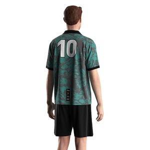 Maillot de football vert à col polo en V avec empiècements anti-humidité et tissu à séchage rapide pour les événements de match - Product Image 4