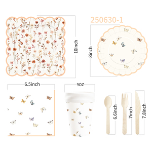 DAMAI - Juego de Vajilla Desechable de Papel con Diseño de Flores y Mariposas para Fiestas de Cumpleaños Infantiles - Product Image 5