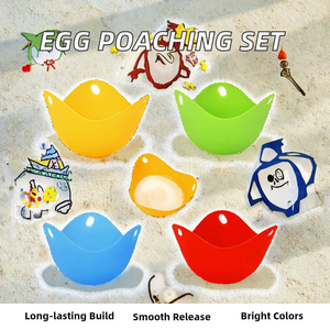 LifeTop Lot de 4 gobelets en silicone pour pocheuse d'oeufs, bols réutilisables à dégagement facile pour micro-ondes, cuisinière, pâtisserie et cuisine - Product Image 2