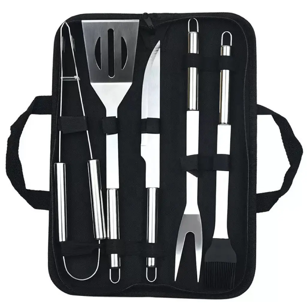 Nouvelles Idées de Produits 5 Pièces Accessoires de BBQ Outils de Barbecue Grill Portable Outils de Camping en Plein Air Ustensile Ensemble d'Outils de BBQ en Acier Inoxydable