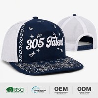 Casquette Trucker Personnalisée avec Logo Brodé 3D en Relief, Imprimé Bandana Rose sur la Visière, Dos en Maille, Fermeture Snapback, Style Streetwear, Casquette de Baseball, OEM