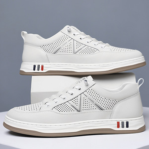 Zapatillas Deportivas de Piel Transpirable Blancas para Hombre, Casuales, de Tacón Bajo, con Suela de Goma y Entresuela de EVA, Origen Wenzhou, Zhejiang - Product Image 1