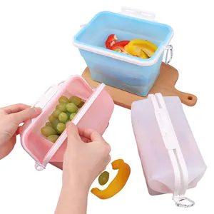 Contenedores de almacenamiento de alimentos reutilizables plegables de silicona impresos personalizados, bolsa de silicona plegable para congelador, caja para sándwich, bolsas