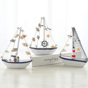 Style méditerranéen coquille fissure petit bateau décoration modèle de <span class=keywords><strong>voilier</strong></span> en bois petite décoration artisanat créatif pour enfants bateau - Product Image 3