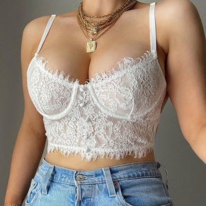 Crop top scavati bretelle convertibili regoli nero bianco per le donne con ferretto 0004 <span class=keywords><strong>Bralette</strong></span> in pizzo trasparente - Product Image 5