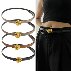 Ceinture en cuir véritable de vache pour femmes, marques de luxe haut de gamme, ceinture élégante pour femmes, ceinture en jean à motif floral doré de créateur - Product Image 3