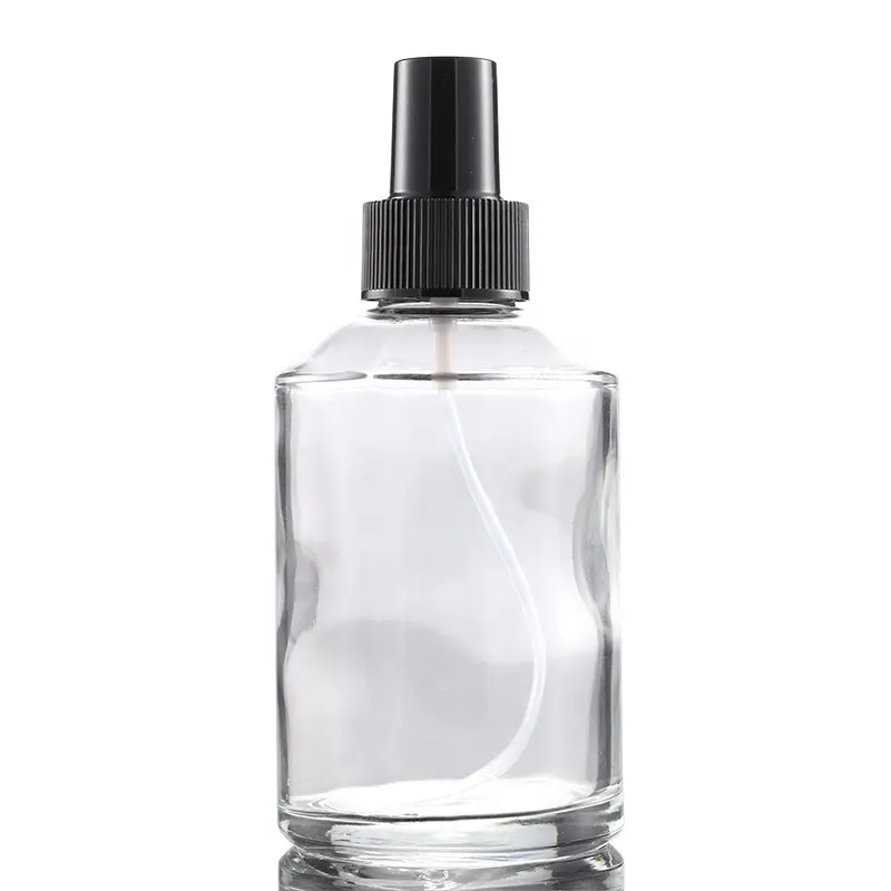 Glass spray bottle 200ml slant shoulder empty packaging oil bottle with black spray lid