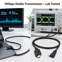 Câble USB 3.0 Type-C à Angle Droit vers Type-C Mâle LUNG KAY en Plastique avec Double Verrouillage par Vis, Transfert de Données 10 Gbit/s, Alimentation 3A 60W
