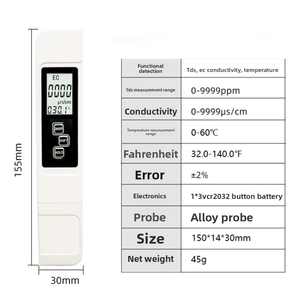 Stylo de détection de la qualité de l'eau à affichage numérique haute sensibilité, mesure de la conductivité du <span class=keywords><strong>pH</strong></span>, mesure du TDS, 300 g/L, eau du robinet, eau pure, 0-500 S/cm - Product Image 5