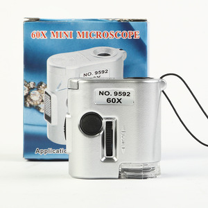 60X Mini Microscope 9592 Silver With Led Light For Gemstone Identification - Product Image 1