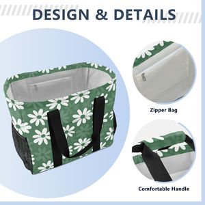 Wholesale Green Daisy Flowers <b>Canvas</b> Shopping Bag Reusable Grocery Bags Extra Large <b>Shopper</b> Tote with Handle - Product Image 6