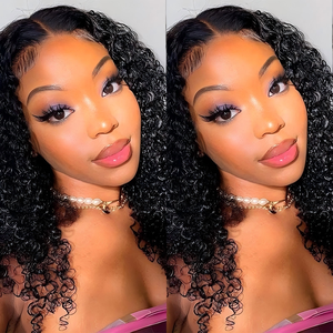 AngelBella, venta al por mayor, peluca de pelo brasileño sin cola de 200% densidad, <span class=keywords><strong>Jerry</strong></span> Curly HD 4x4, pelo Remy virgen largo, Color Natural transparente - Product Image 5
