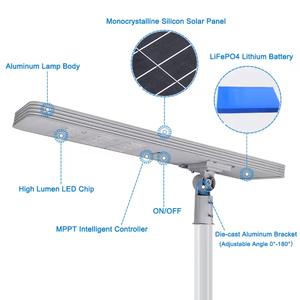 Lampadaire solaire tout-en-un étanche IP65 en aluminium moulé sous pression, lampe de route LED 30W 50W <span class=keywords><strong>60W</strong></span> avec détecteur de mouvement et télécommande - Product Image 2