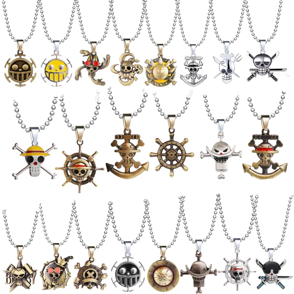 Anime One Piece Metall Halskette Ruffy Ace Pirate Schädel Hut Anhänger Kette Choker Mann Cartoon Halsketten Charme Schmuck Kragen Geschenk