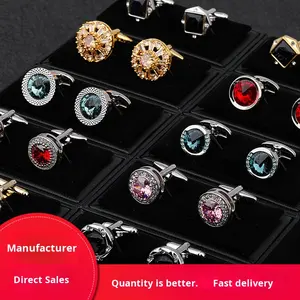 Gemelos franceses para hombre Unisex Crystal Shirt Cuff Studs con caja de regalo para <span class=keywords><strong>traje</strong></span> o ropa formal - Product Image 2