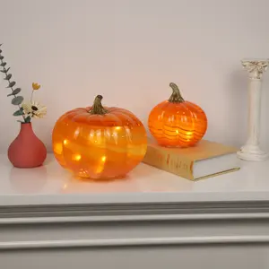 2024 halloween-dekorationen mini künstlicher handwerks-glaskurkuma mit led-licht tisch-akzent für herbst-erntestdekoration