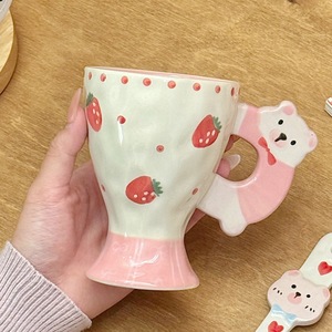 Tasse en céramique Lelyi avec poignée animale mignonne, motif fraise cœur de fille, passe au lave-vaisselle, tasse à café pour la maison, cadeau d'anniversaire pour <span class=keywords><strong>meilleure</strong></span> <span class=keywords><strong>amie</strong></span> - Product Image 2