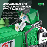Camion poubelle KSF en métal à friction avec lumières et sons, chargeur frontal, bac à déchets, 4 bacs à ordures, cartes de déchets