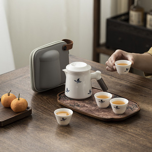 Wholesale of Small <b>Sets</b> of Travel <b>Tea</b> <b>Sets</b> Made of Jadeite White Porcelain One <b>Pot</b> and Four Cups Portable for Outdoor Use - Product Image 4