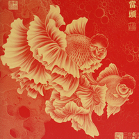 Support de présentation de table en laiton et bois massif avec peinture de poisson porte-bonheur, style chinois, pour la décoration intérieure