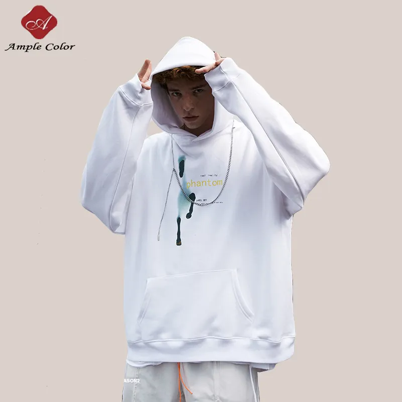 مخصص سحب هوديي جودة عالية الهيب هوب قمصان سادة بغطاء رأس لا الرباط قطرة الكتف ريترو البلوز البلوزات الرجال هوديي