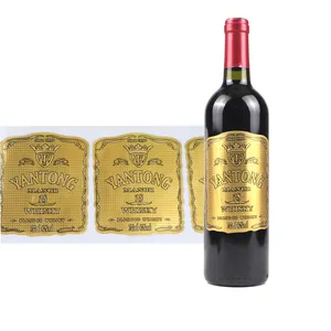 Etiquetas adhesivas de vino de aluminio y Metal autoadhesivas clásicas Etiquetas en relieve metálicas mate de oro claro hechas en China