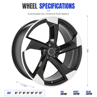Jantes en alliage forgées sur mesure de 20 pouces, à 5 branches, directionnelles, noires, usinées argentées, concaves, pour Audi