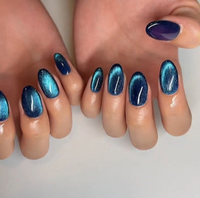 Nouvelles Faux Ongles Press-On Œil de Chat Haut de Gamme Français en Lavande, Forme Ronde Courte, en Acrylique Effet Bonbon, Référence 3260